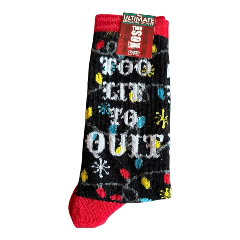 Two Sox Black Red Christmas Holiday Casual Socks Size 10-13